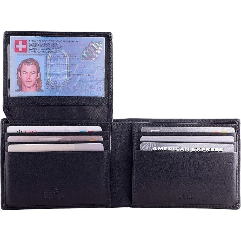 Men's Napa Black Travel Leather Bifold Wallet Card Top Slip Flip Pockets